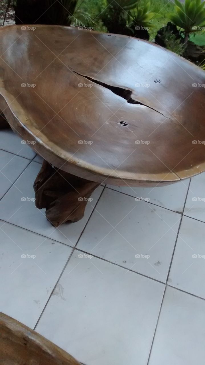Wooden coffee table outside of my airbnb