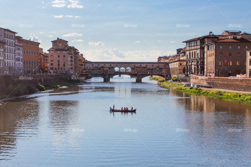 Houses built on the Ponte Vecchio over river Arno in Florence, Italy