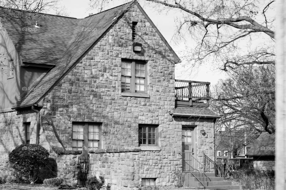 Stone house. Photo taken in Stillwater Oklahoma.  Black and white stone house.