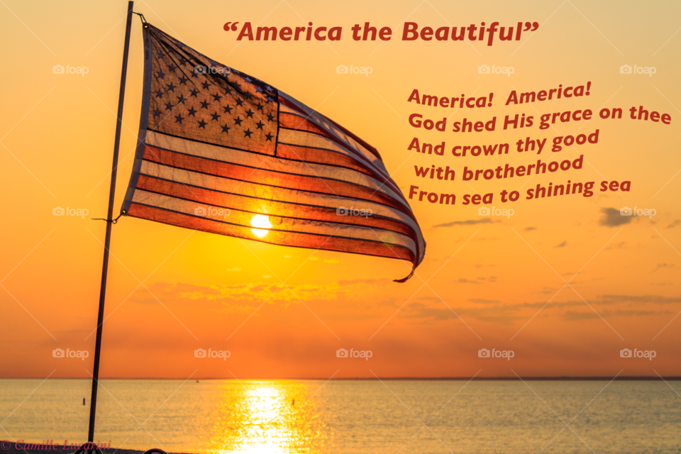 America the Beautiful for Flag Day June 14th.  Flag was flying high at a beach on Long Island at sunset 🌅