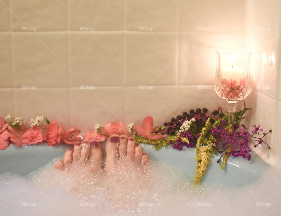  Bubble Bath with flowers and candle