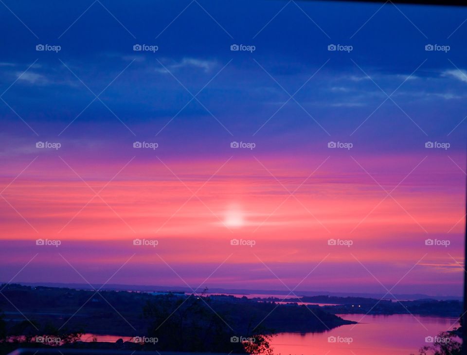 Summer evening sky. Norwegian summer night. 