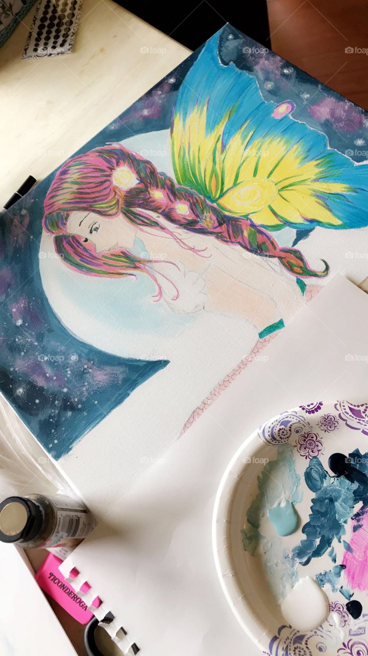 Hand painting with watercolors. Fairy mermaid. Relaxation and imagination.