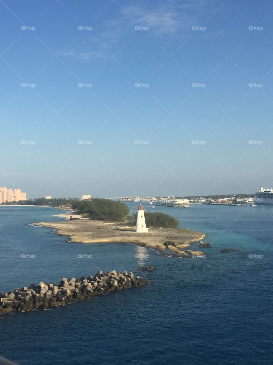 Lighthouse on shore of the Bahamas 