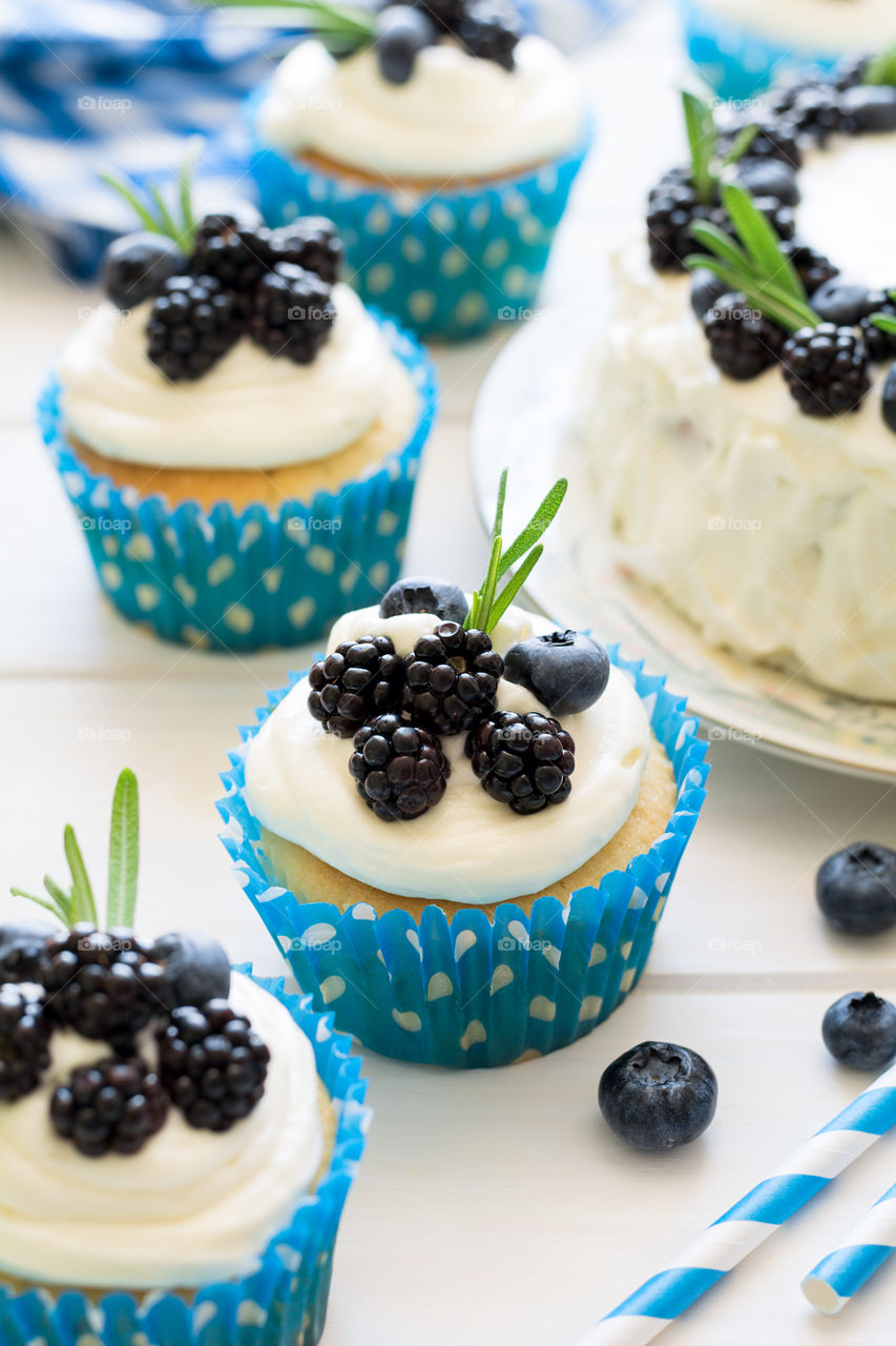 Homemade cupcakes with berries