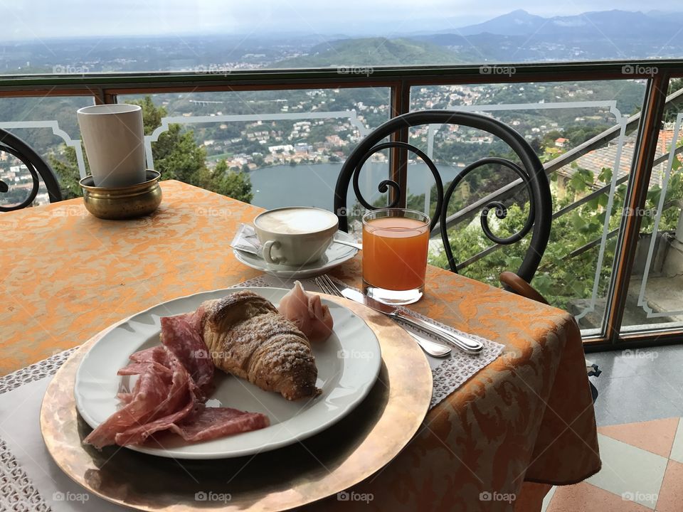 Breakfast overlooking Lake Como, Italy 