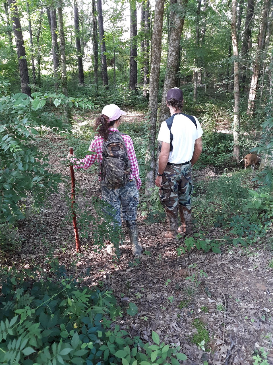 Staying in good shape hiking in the woods on nature trails