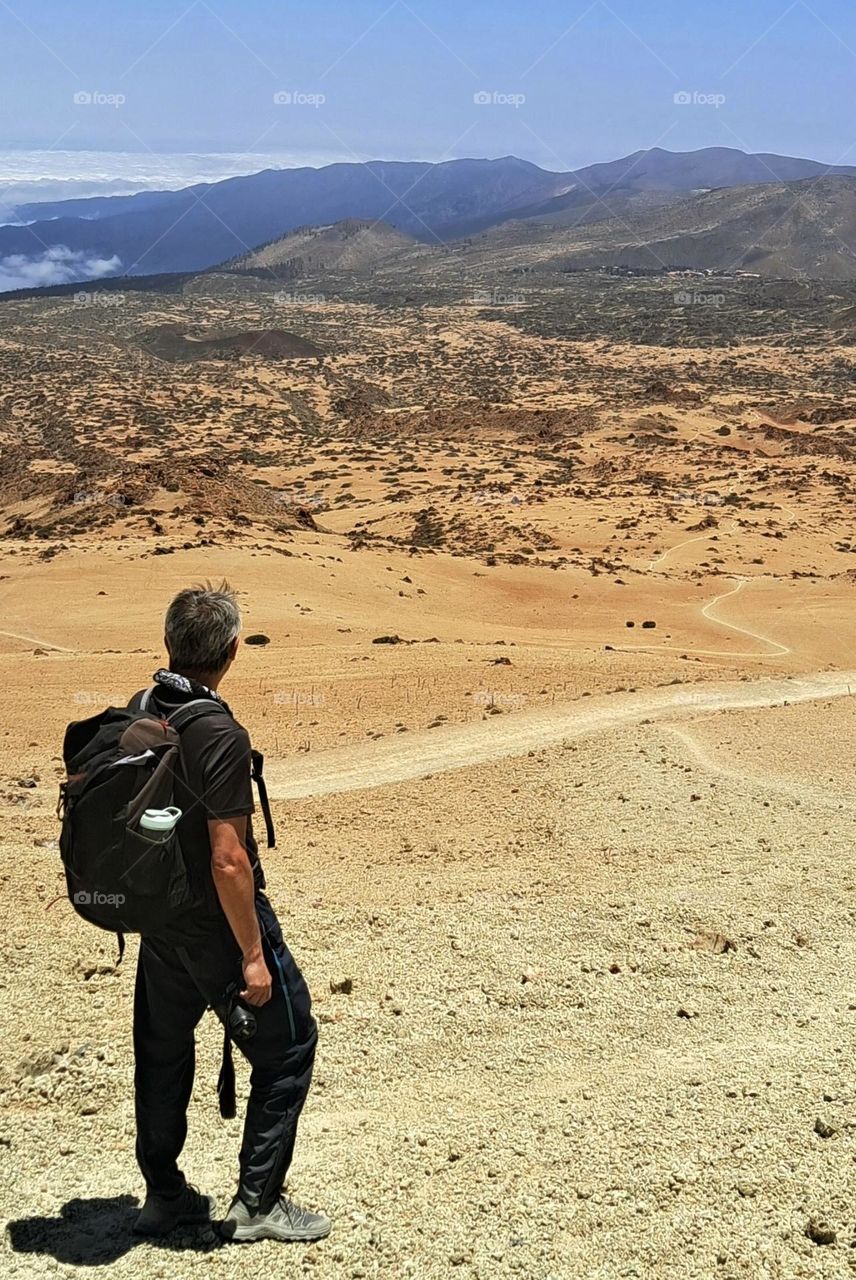 Man in the desert , Tenerife , Spain