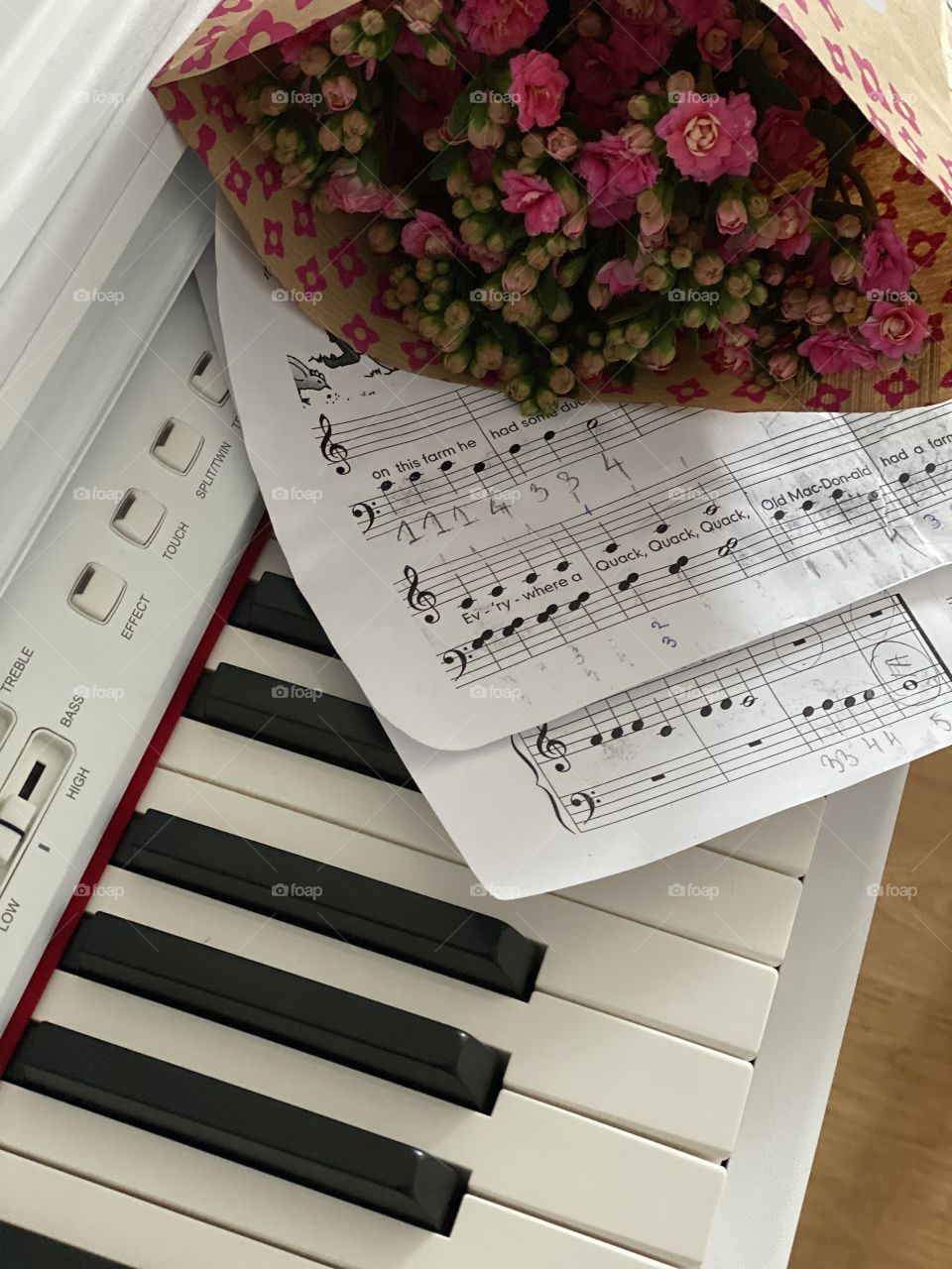 Music, notes, flower and piano... 