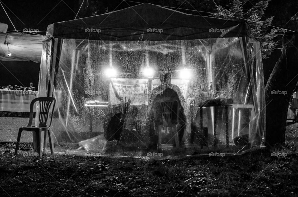 A flea market tent after the rain in Ioannina, Greece.