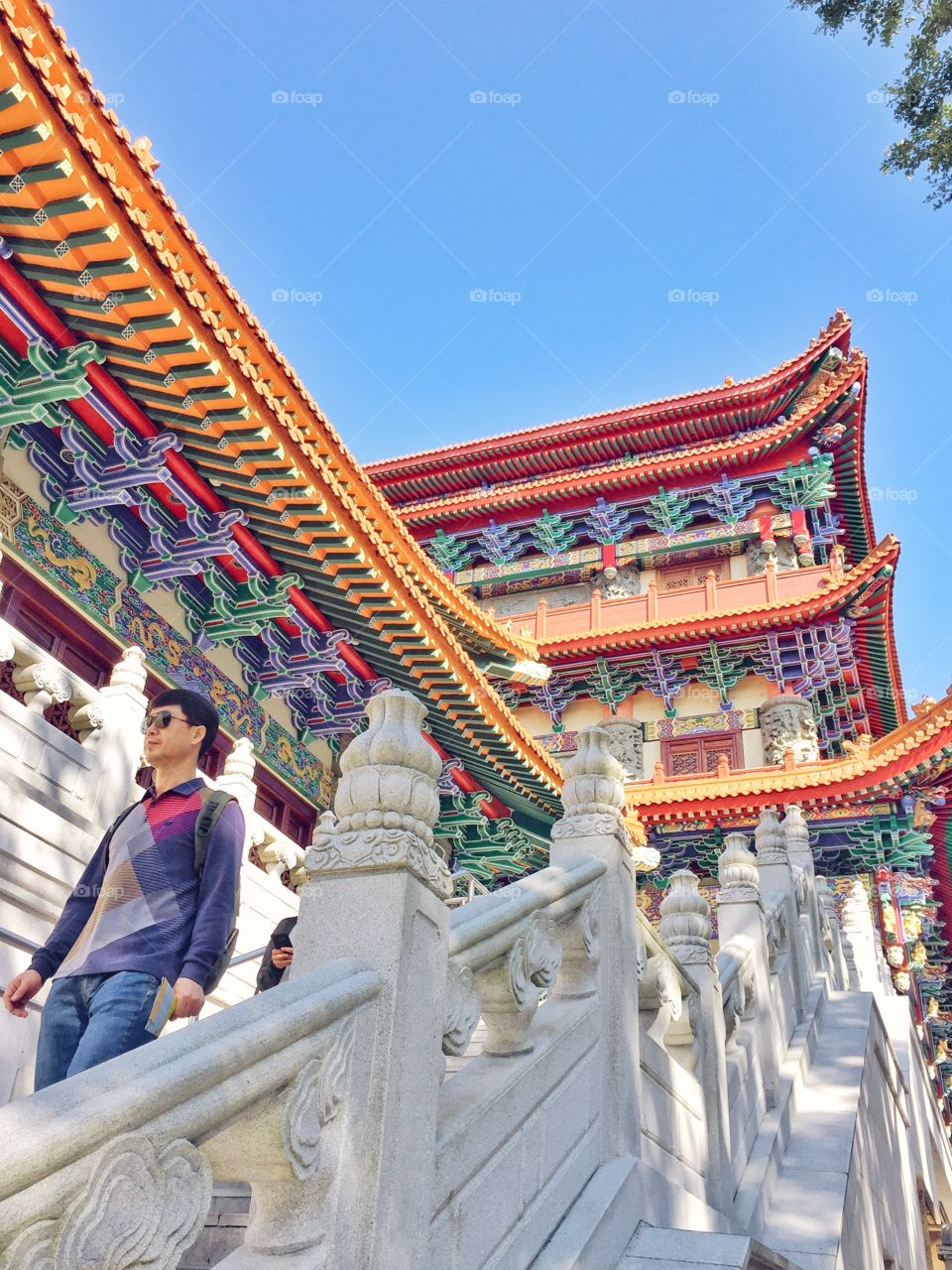 Colorful temple at Nian Tan Buddha in Hong Kong 