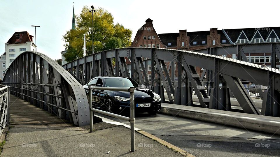 old swing bridge in the city