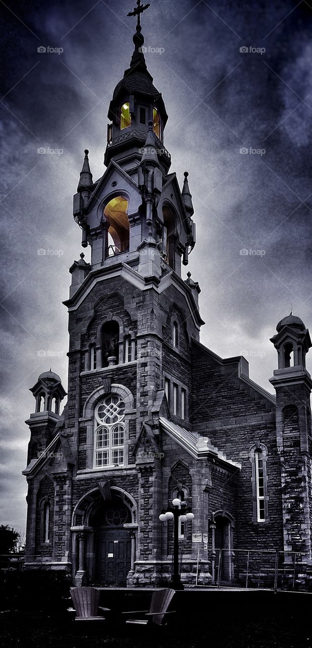 Church with a cloudy sky background.