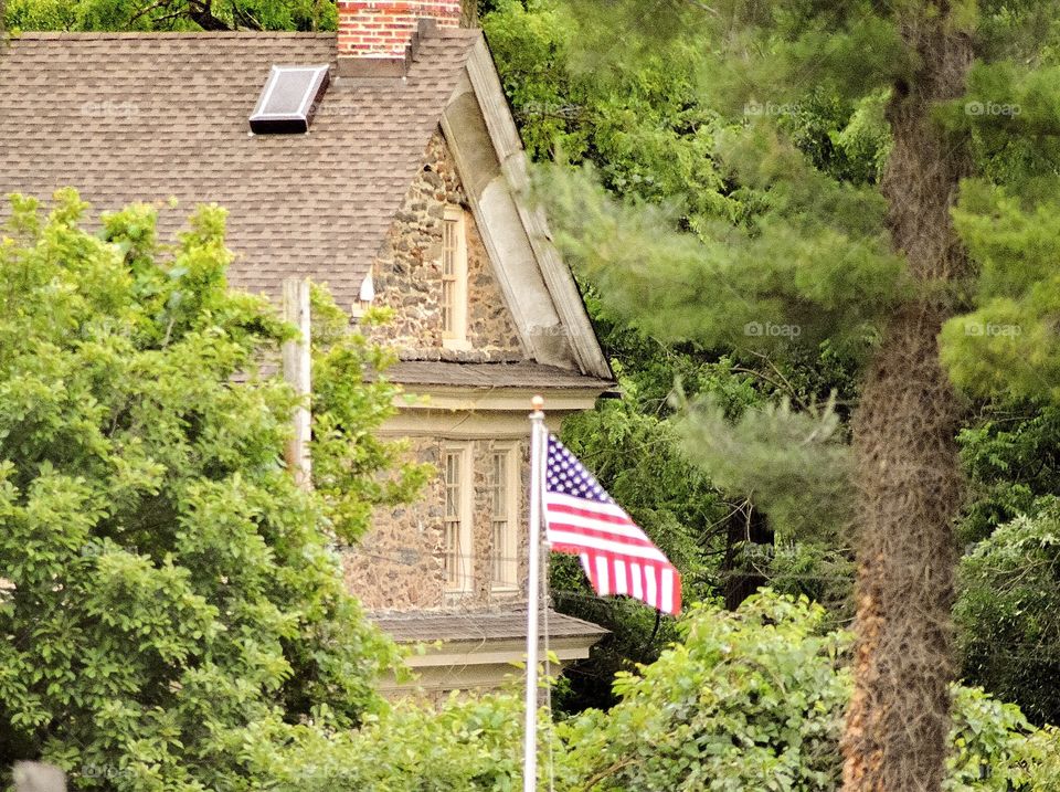 American Flag outside of Historic Hone