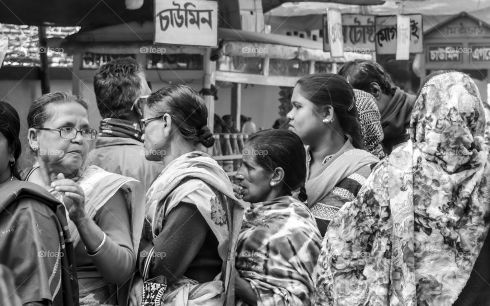 birbhum district, West Bengal, India May 2018 - Group of Active senior citizen Bengali women standing in a row outside pooling booth to caste their voting rights.