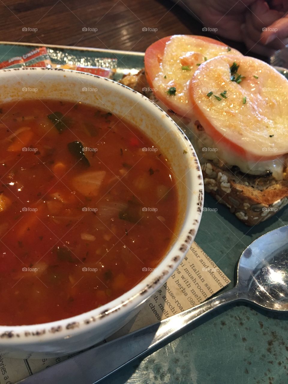 Vegetable Soup and Open-Faced Sandwich 