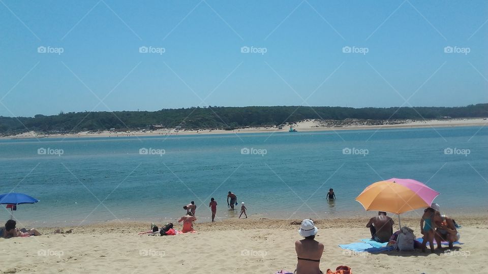 Portugal e vida e mar e sinal de praia. vila nova de mil fontes.