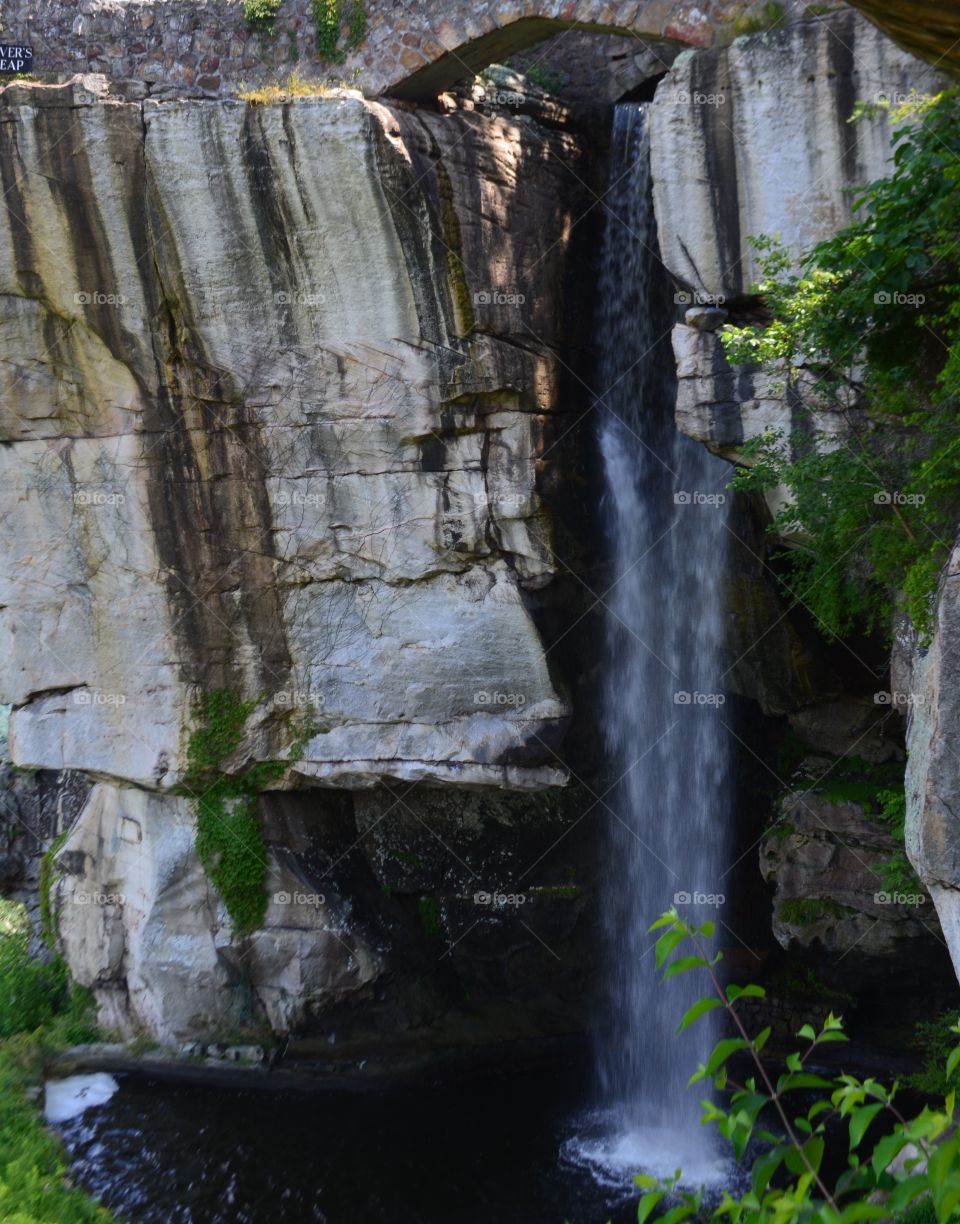 waterfall, rock, trees