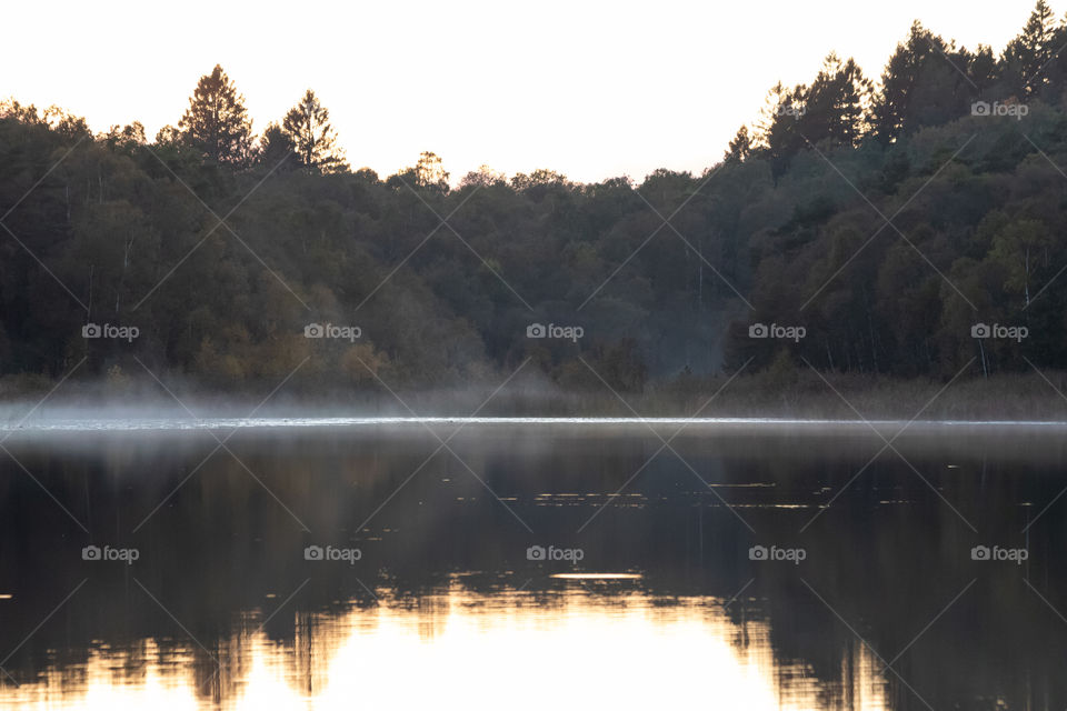 Mist autumn lake forest reflection sunset , dimma sjö skog höst solnedgång 