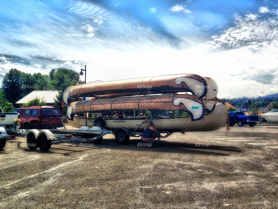 Canoes loaded onto trailer. Wilderness adventure canoes loaded onto trailer