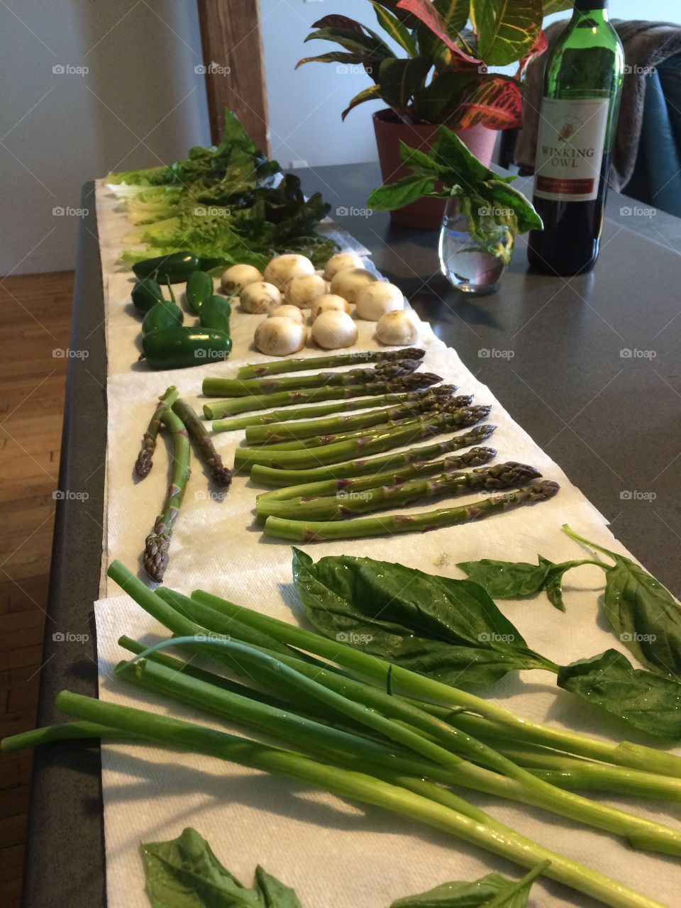 Fresh green vegetables. Washed green vegetables prepped for cooking
