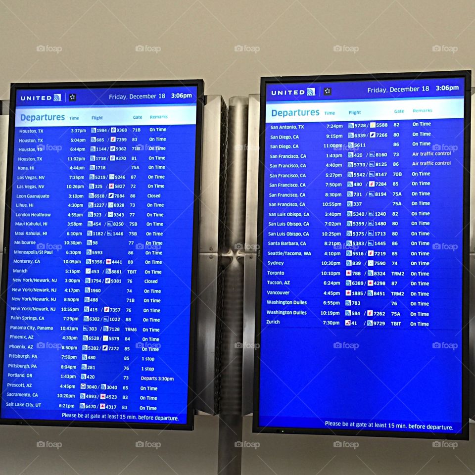 Flight timetables at the airport