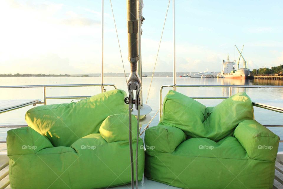 Comfortable couches on boat's deck