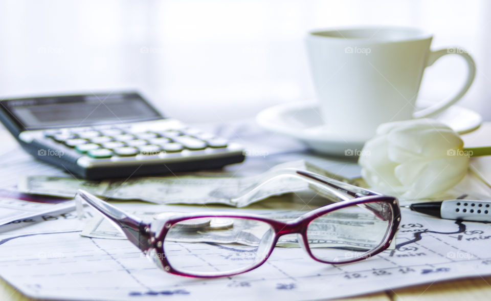 Tax season. Financial documents are spread out on the table