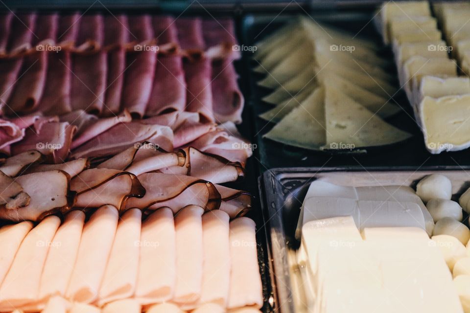 Cold cuts such as turkey and ham with cheese 