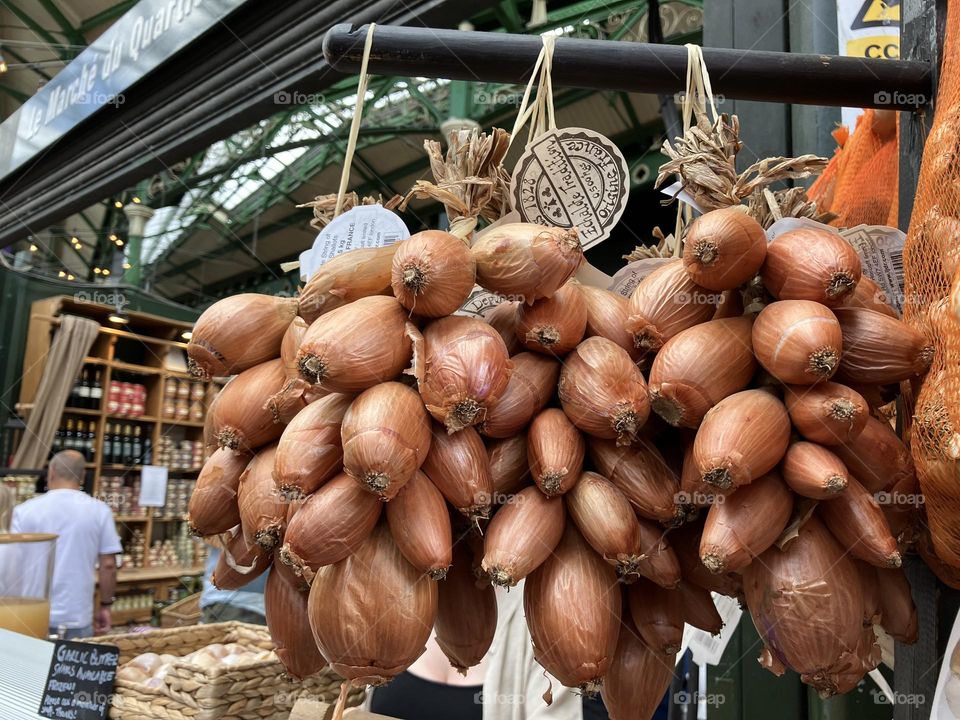 Bunches of Shallots for sale at Borough Market