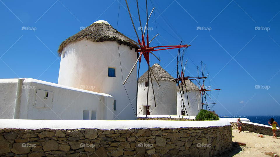 Mykonos greece windmills. mykonos remaining windmills overlooking the grrek island.