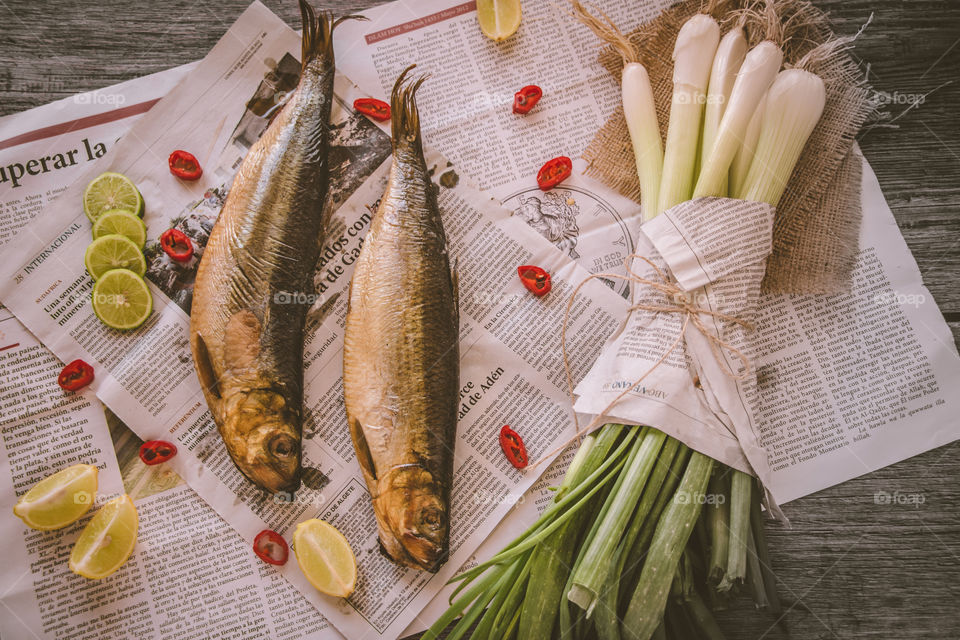 Clupea fish and green onion