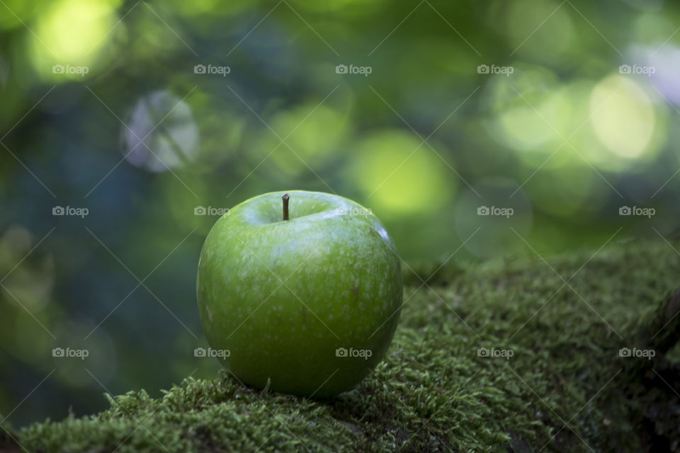 Green apple in green nature 