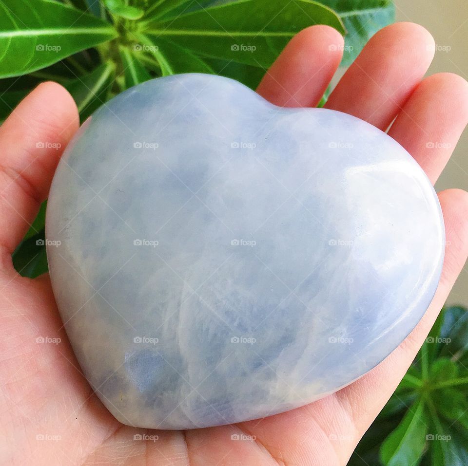 Blue celestite crystal polished heart shape stone