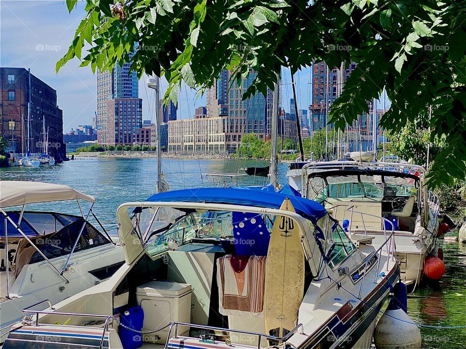 This beautifully decorated motorboat has been here in this precise location at “Newtown Creek” by the “Pulaski Bridge” in LIC, Queens for several years. Beaded decorations now add even more to its allure. 2023. Hypnotic Productions