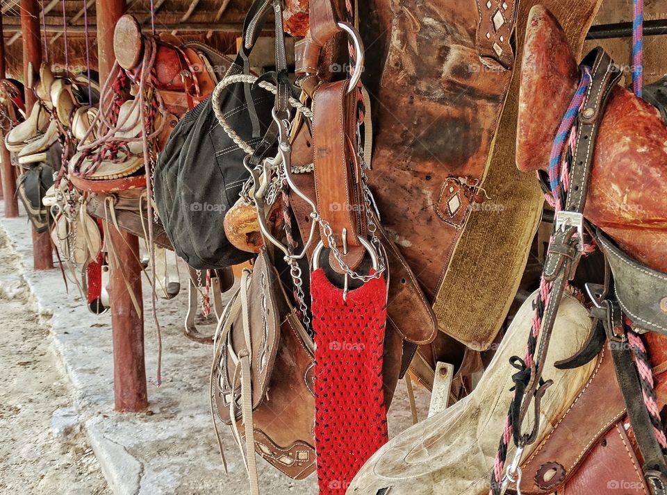 Leather Horse Saddle. Rustic Leather Horse Saddle In Mexico
