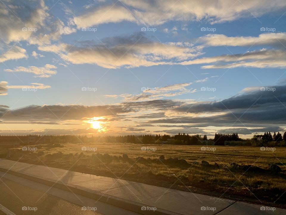Golden sunset in the big blue sky 