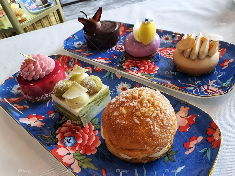 set of Sweets china dessert and beautiful trays