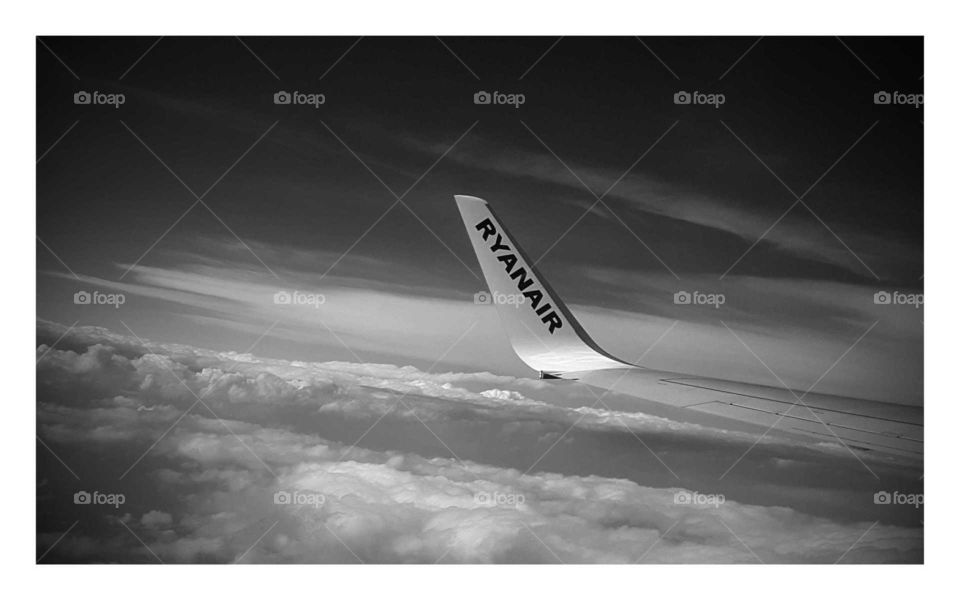 Monochrome, Sky, Airplane, Cloud, Black And White