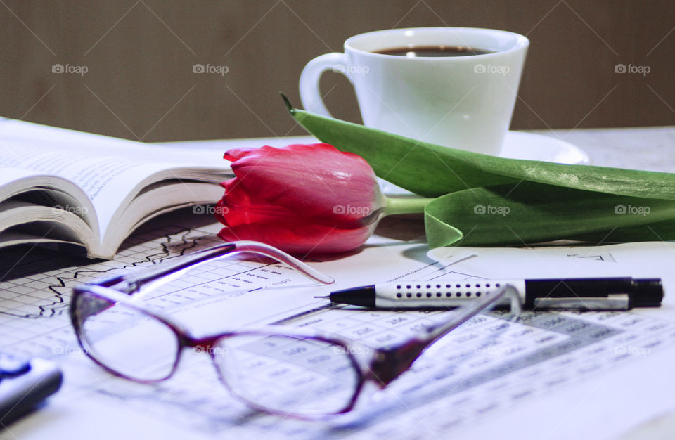 Tax season. Financial documents are spread out on the table