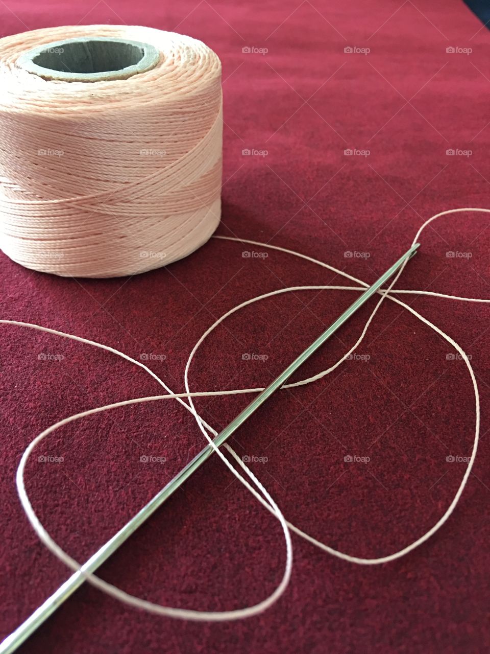 Pink upholstery thread on suede 