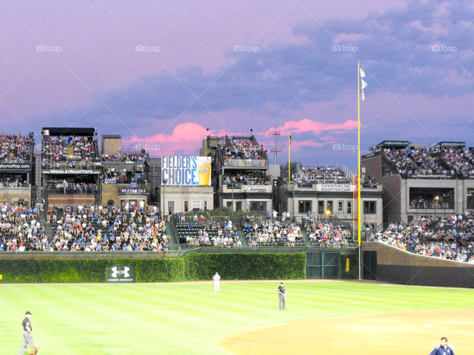 Sunset at Wrigley Field. The Sun sets on a beautiful evening at Wrigley Field in Chicago Illinois