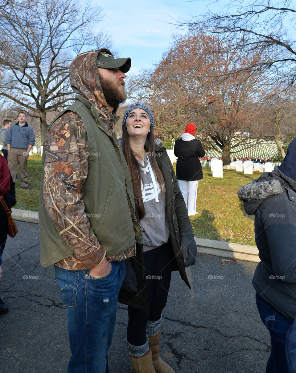 Couple standing in park