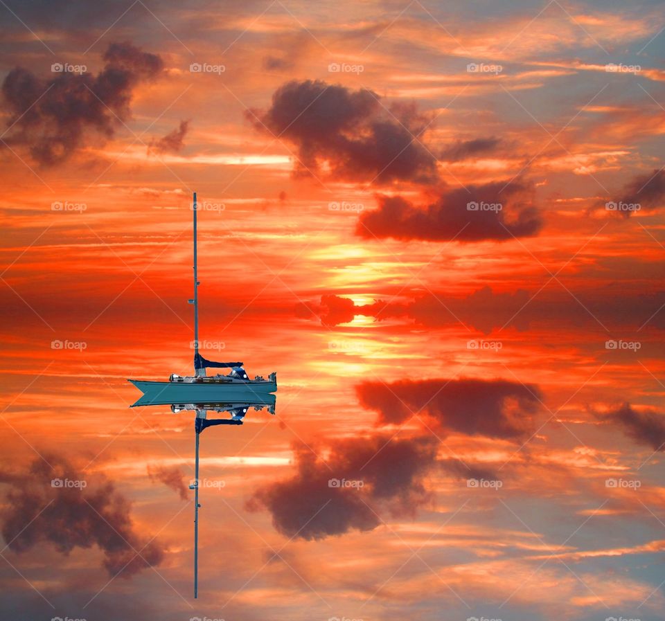 Reflective sailing.  A live aboard scuba boat off Nassau 