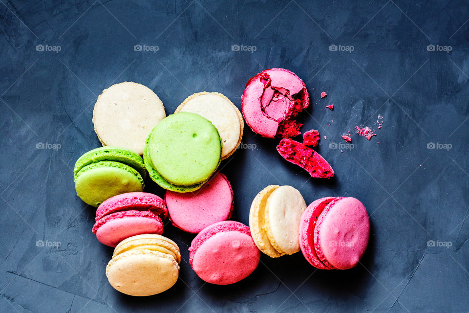 Macaroon cookies on gray background 