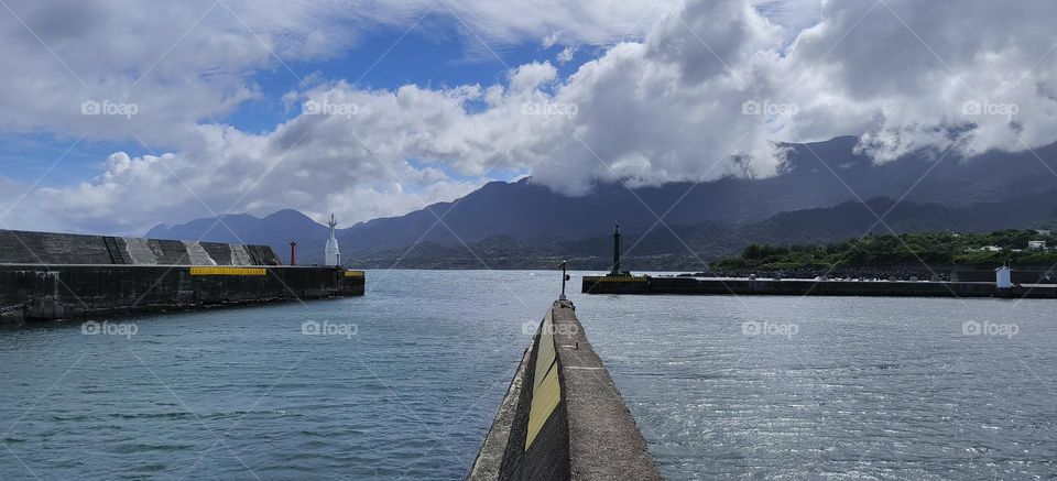Mountains and water in the port
