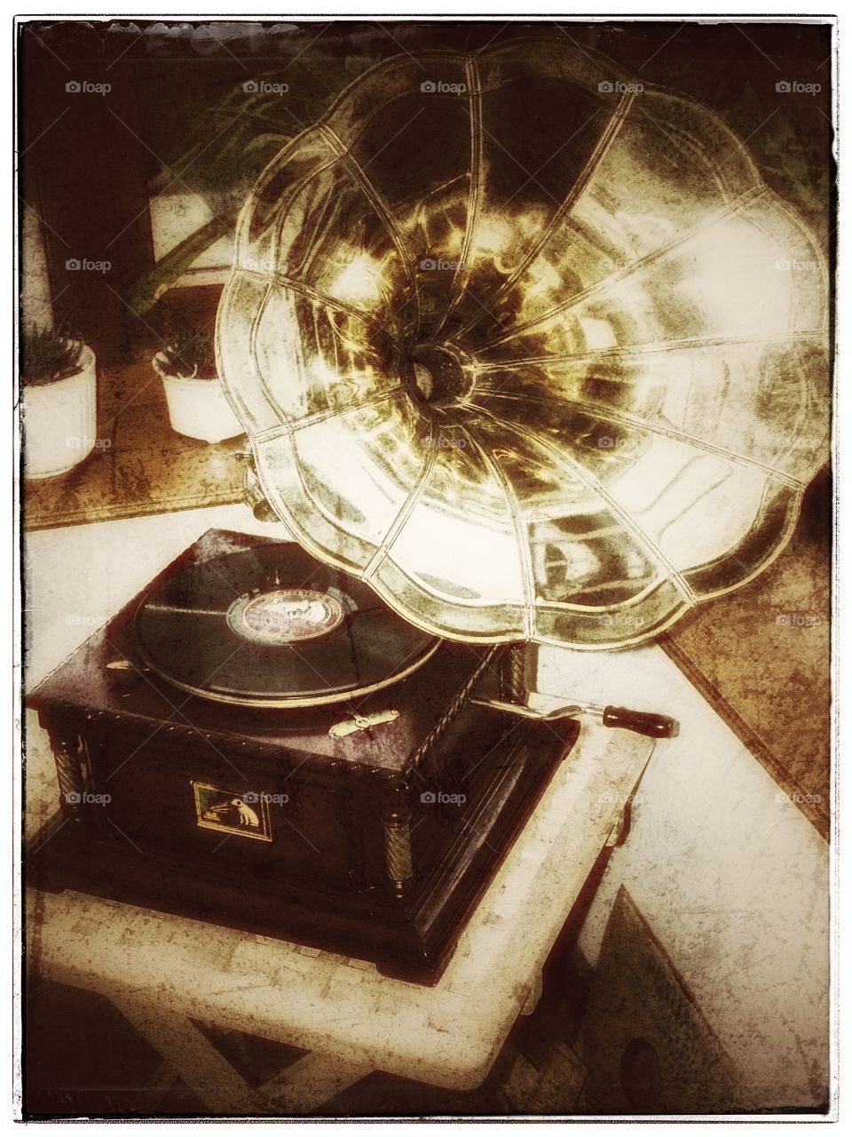 Gramophone . Old wind up his masters voice gramophone 