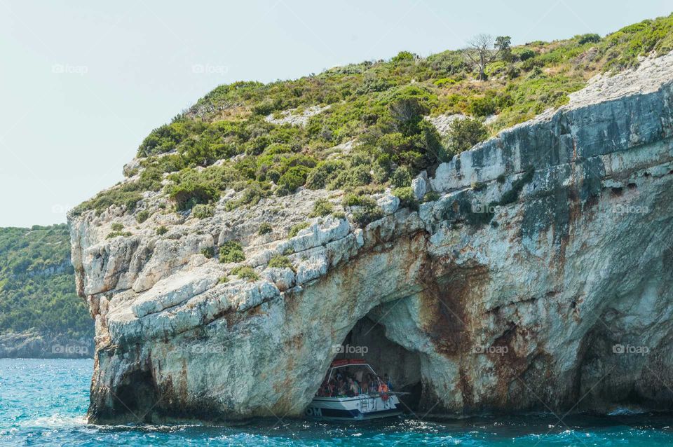 Boat inside blue caves zakynthos