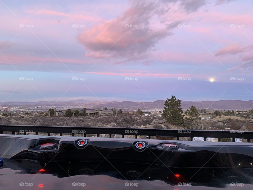 Relaxation in the hot tub while looking over Reno Nevada. 