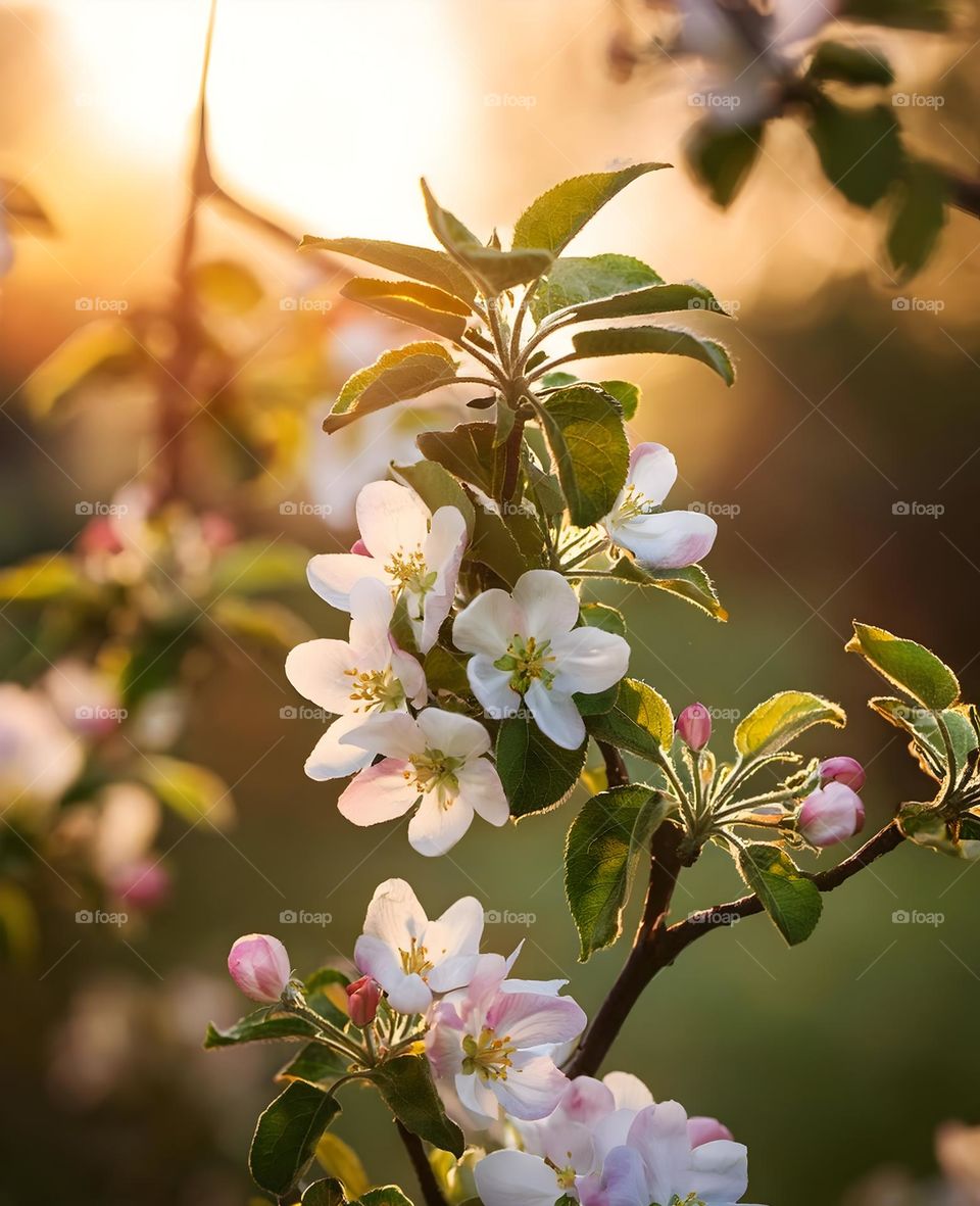 Apple Blossoms Under the Morning Sun